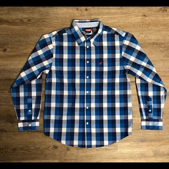 Wrangler Boys Blue Plaid Button Up Shirt Size XXL 18 - Picture 1 of 7
